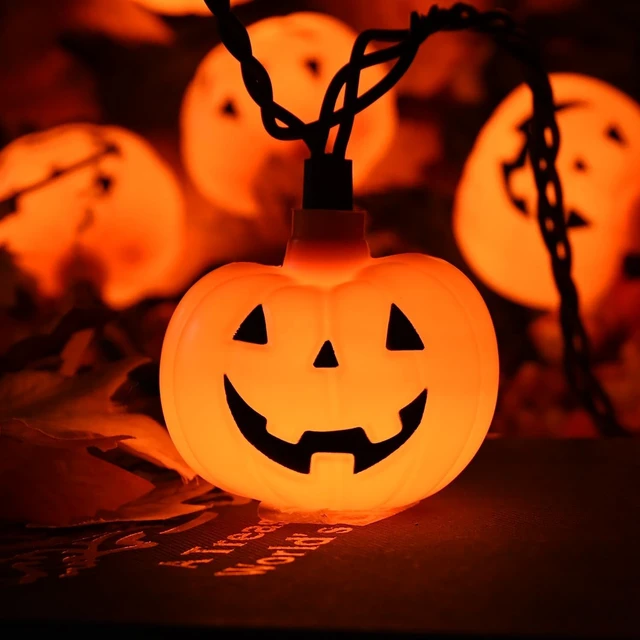 Alt view image 3 of 7 - Halloween String Lights - LED Jack O Lantern Lights with Cute Spooky Smiling, 8.5Ft LED Pumpkin Lights Outdoor Plug in for Fall Halloween Decorations Indoor Outdoor Home Mantel Party Decor, 0.07W