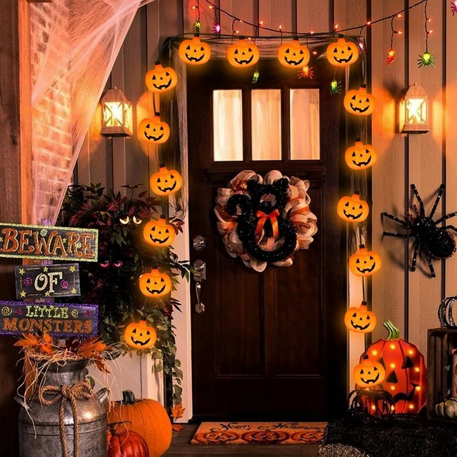 Alt view image 5 of 7 - Halloween String Lights - LED Jack O Lantern Lights with Cute Spooky Smiling, 8.5Ft LED Pumpkin Lights Outdoor Plug in for Fall Halloween Decorations Indoor Outdoor Home Mantel Party Decor, 0.07W