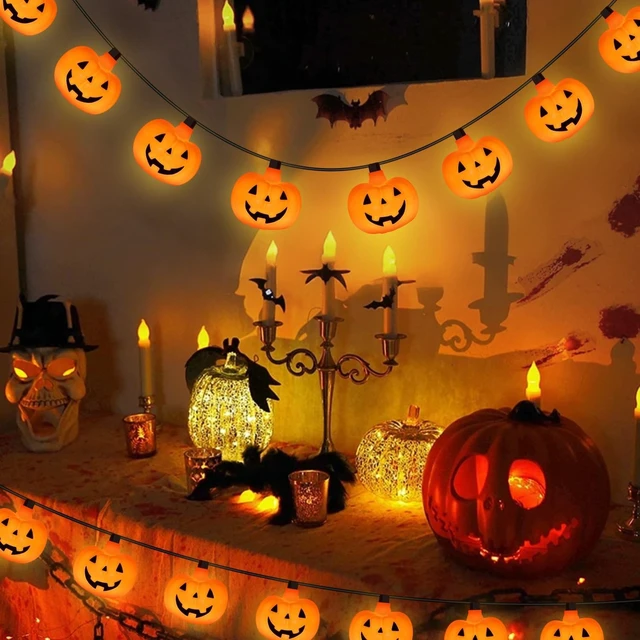 Alt view image 4 of 7 - Halloween String Lights - LED Jack O Lantern Lights with Cute Spooky Smiling, 8.5Ft LED Pumpkin Lights Outdoor Plug in for Fall Halloween Decorations Indoor Outdoor Home Mantel Party Decor, 0.07W