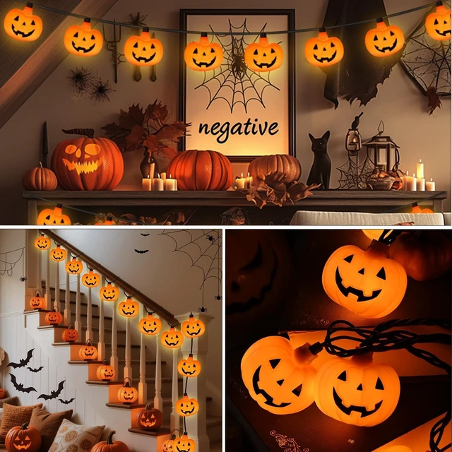 Alt view image 7 of 7 - Halloween String Lights - LED Jack O Lantern Lights with Cute Spooky Smiling, 8.5Ft LED Pumpkin Lights Outdoor Plug in for Fall Halloween Decorations Indoor Outdoor Home Mantel Party Decor, 0.07W
