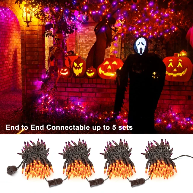 Alt view image 2 of 7 - Purple Orange Incandescent Halloween Lights, 21.63 ft, 100 Count | Waterproof; Connectable Plug in; UL certified; Brown wire; Outdoor indoor mini string light for spooky tree party yard decor