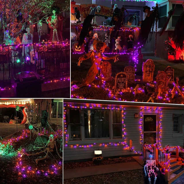 Alt view image 3 of 7 - Purple Orange Incandescent Halloween Lights, 21.63 ft, 100 Count | Waterproof; Connectable Plug in; UL certified; Brown wire; Outdoor indoor mini string light for spooky tree party yard decor