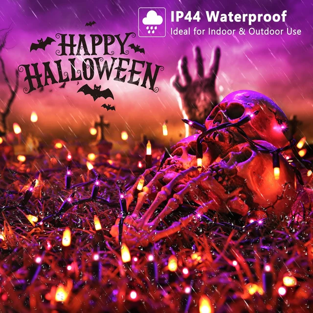Alt view image 4 of 7 - Purple Orange Incandescent Halloween Lights, 21.63 ft, 100 Count | Waterproof; Connectable Plug in; UL certified; Brown wire; Outdoor indoor mini string light for spooky tree party yard decor