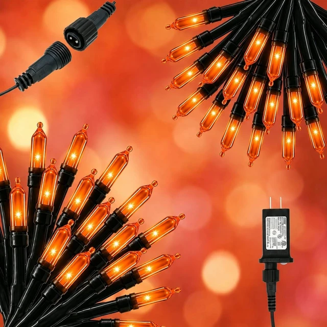 Main image of Orange Halloween String Lights Fall Outdoor Decor, 2 Pack 150 LED | 8 Modes, Connectable, Waterproof Design, Plug In, 3 Amp Fuse, Autumn Harvest Accent, Window Patio Yard Holiday Garland