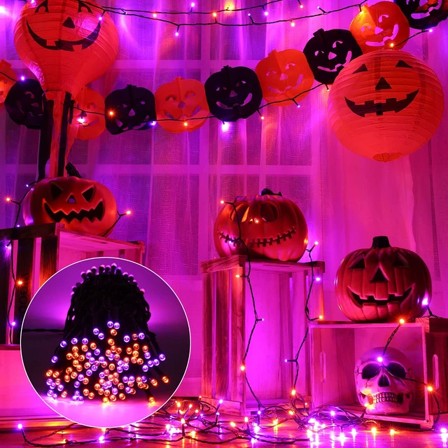 Alt view image 4 of 6 - Orange Purple Halloween String Lights 67ft 200LED Battery Operated | String Lights Waterproof 8 Modes & Auto Timer Mini Lights for Xmas Decorations, Halloween, Holiday Decor Outdoor Indoor