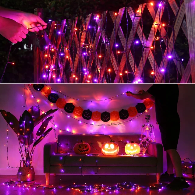 Alt view image 5 of 6 - Orange Purple Halloween String Lights 67ft 200LED Battery Operated | String Lights Waterproof 8 Modes & Auto Timer Mini Lights for Xmas Decorations, Halloween, Holiday Decor Outdoor Indoor