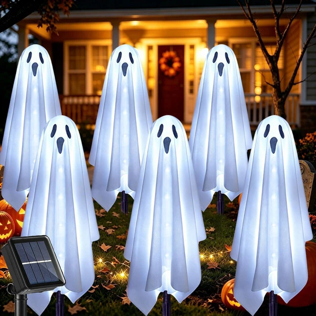 Main image of Solar Ghost Lights for Outdoor Halloween Decoration, Set of 6 Scary Spooky Pathway Lights for Trick or Treat Outside Garden Grave Lawn Porch Yard Halloween Party Decor, Cool White