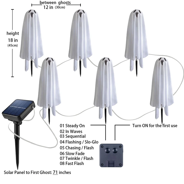Alt view image 2 of 7 - Solar Ghost Lights for Outdoor Halloween Decoration, Set of 6 Scary Spooky Pathway Lights for Trick or Treat Outside Garden Grave Lawn Porch Yard Halloween Party Decor, Cool White