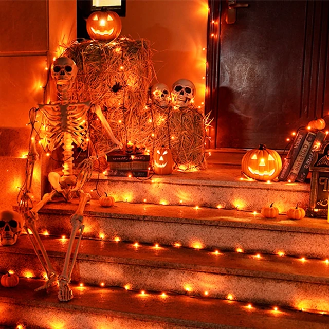 Alt view image 4 of 7 - Orange Halloween String Lights Fall Outdoor Decor, 2 Pack 150 LED | 8 Modes, Connectable, Waterproof Design, Plug In, 3 Amp Fuse, Autumn Harvest Accent, Window Patio Yard Holiday Garland