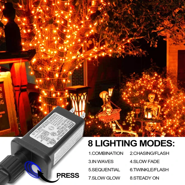 Alt view image 6 of 7 - Orange Halloween String Lights Fall Outdoor Decor, 2 Pack 150 LED | 8 Modes, Connectable, Waterproof Design, Plug In, 3 Amp Fuse, Autumn Harvest Accent, Window Patio Yard Holiday Garland