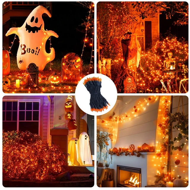 Alt view image 7 of 7 - Orange Halloween String Lights Fall Outdoor Decor, 2 Pack 150 LED | 8 Modes, Connectable, Waterproof Design, Plug In, 3 Amp Fuse, Autumn Harvest Accent, Window Patio Yard Holiday Garland