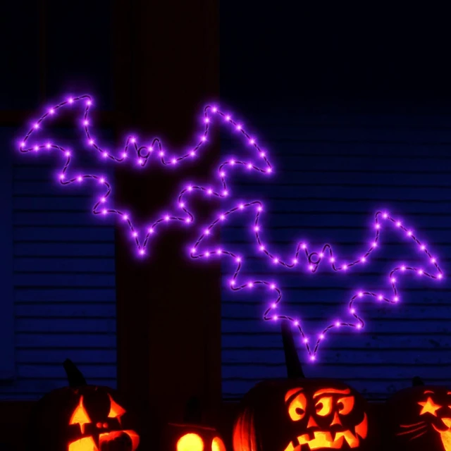 Main image of Halloween Window Lights, 2 Pack LED Waterproof Timer Indoor Decor | Purple Metal Bat Shapes, 8 Lighting Modes, 6H Timer, Waterproof, Adhesive Hooks, Batteries Not Included, for Windows