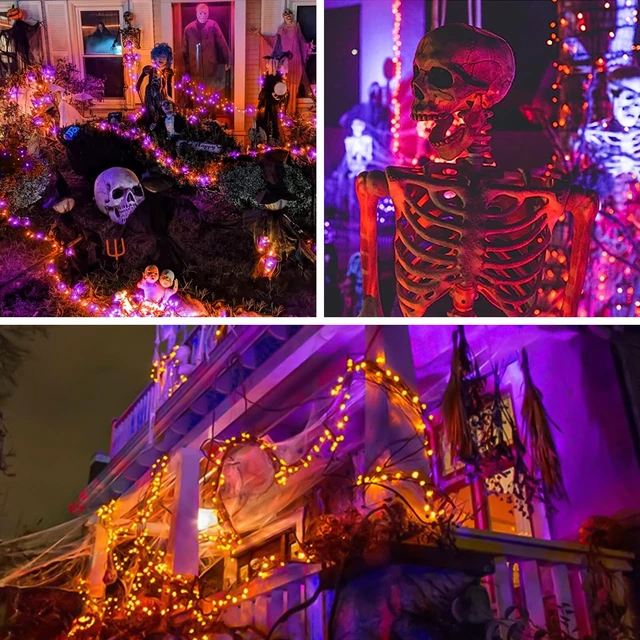Alt view image 4 of 7 - Orange Purple Halloween String Lights Outdoor 100LED Battery Operated Fairy Lights with Waterproof Remote Timer String Lights for Garden Party Holiday Halloween Décor