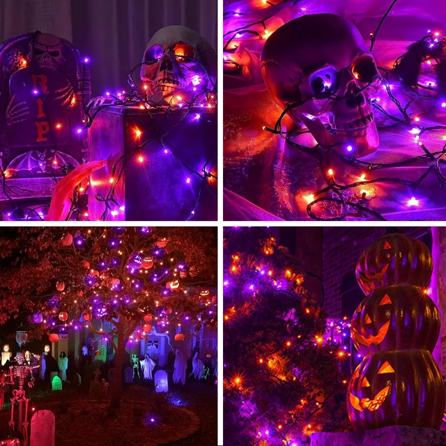 Alt view image 5 of 7 - Orange Purple Halloween String Lights Outdoor 100LED Battery Operated Fairy Lights with Waterproof Remote Timer String Lights for Garden Party Holiday Halloween Décor