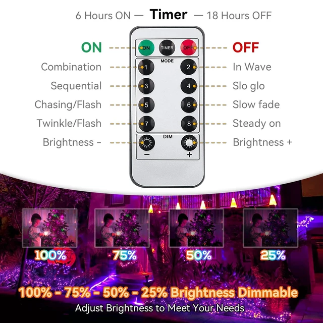 Alt view image 6 of 7 - Orange Purple Halloween String Lights Outdoor 100LED Battery Operated Fairy Lights with Waterproof Remote Timer String Lights for Garden Party Holiday Halloween Décor