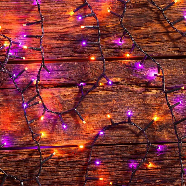 Alt view image 7 of 7 - Orange Purple Halloween String Lights Outdoor 100LED Battery Operated Fairy Lights with Waterproof Remote Timer String Lights for Garden Party Holiday Halloween Décor