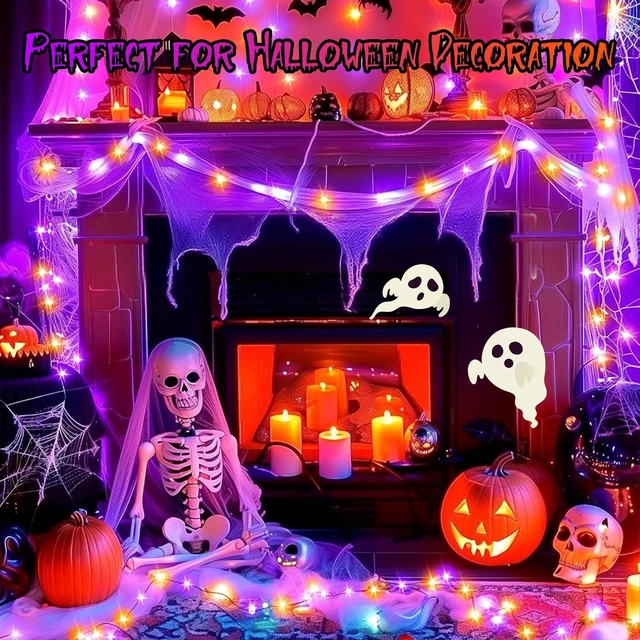 Alt view image 2 of 7 - 66FT 200 LED Halloween String Lights, Twinkle Lights with 8 Modes and Timer, Outdoor Waterproof Halloween Tree Lights for Room Bedroom Wedding Party Holiday Decorations, Purple and Orange