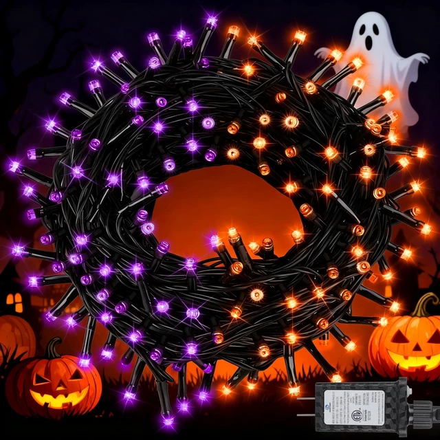 Main image of 66FT 200 LED Halloween String Lights, Twinkle Lights with 8 Modes and Timer, Outdoor Waterproof Halloween Tree Lights for Room Bedroom Wedding Party Holiday Decorations, Purple and Orange
