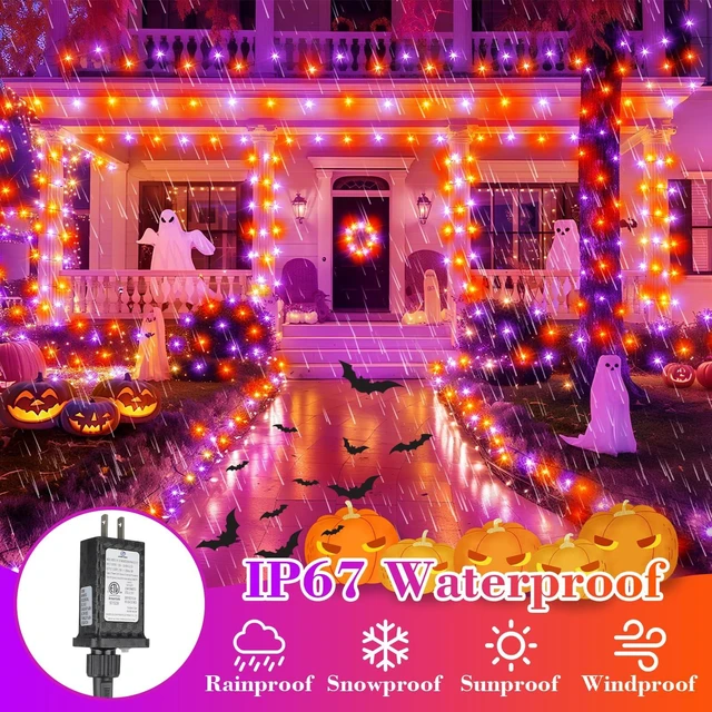 Alt view image 3 of 7 - 66FT 200 LED Halloween String Lights, Twinkle Lights with 8 Modes and Timer, Outdoor Waterproof Halloween Tree Lights for Room Bedroom Wedding Party Holiday Decorations, Purple and Orange