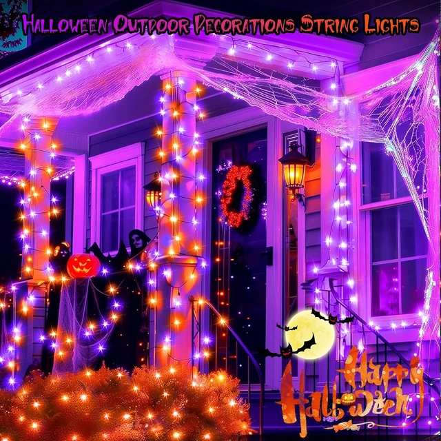 Alt view image 4 of 7 - 66FT 200 LED Halloween String Lights, Twinkle Lights with 8 Modes and Timer, Outdoor Waterproof Halloween Tree Lights for Room Bedroom Wedding Party Holiday Decorations, Purple and Orange
