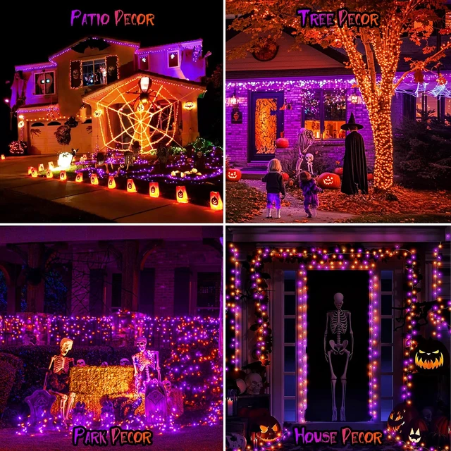 Alt view image 7 of 7 - 66FT 200 LED Halloween String Lights, Twinkle Lights with 8 Modes and Timer, Outdoor Waterproof Halloween Tree Lights for Room Bedroom Wedding Party Holiday Decorations, Purple and Orange
