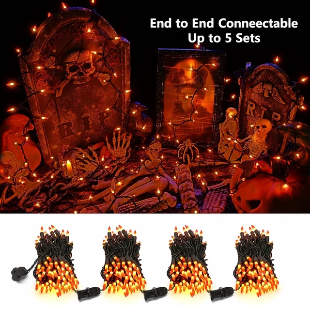 Alt view image 2 of 7 - Candy Corn Halloween Lights, 100 Count Orange & Yellow UL Certified Incandescent Mini String Lights, Black Wire, Indoor & Outdoor Lighting Decoration