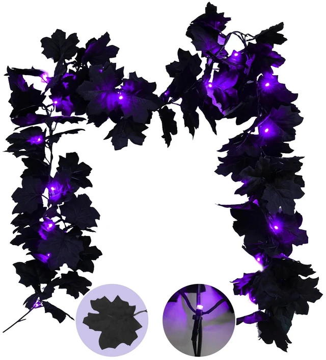 Main image of Halloween Garland with Lights Black Maple Leaves Battery Operated | 20LED 6.5FT Halloween Lights Indoor, Halloween Decor for Yard, Porch, Table, Party, Indoor, Outdoor