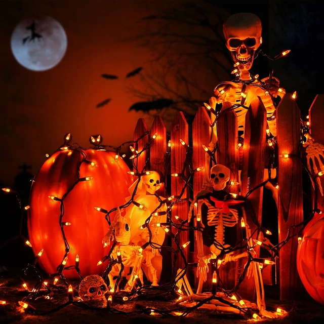 Alt view image 3 of 7 - Candy Corn Halloween Lights, 100 Count Orange & Yellow UL Certified Incandescent Mini String Lights, Black Wire, Indoor & Outdoor Lighting Decoration