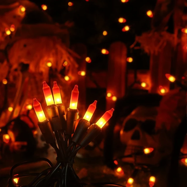Alt view image 5 of 7 - Candy Corn Halloween Lights, 100 Count Orange & Yellow UL Certified Incandescent Mini String Lights, Black Wire, Indoor & Outdoor Lighting Decoration