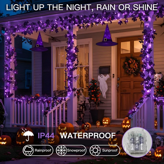 Alt view image 6 of 7 - Halloween Garland with Lights Black Maple Leaves Battery Operated | 20LED 6.5FT Halloween Lights Indoor, Halloween Decor for Yard, Porch, Table, Party, Indoor, Outdoor