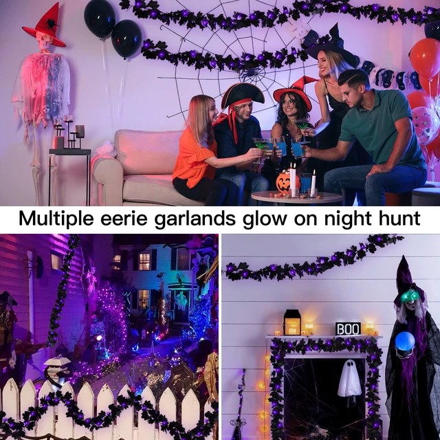 Alt view image 7 of 7 - Halloween Garland with Lights Black Maple Leaves Battery Operated | 20LED 6.5FT Halloween Lights Indoor, Halloween Decor for Yard, Porch, Table, Party, Indoor, Outdoor