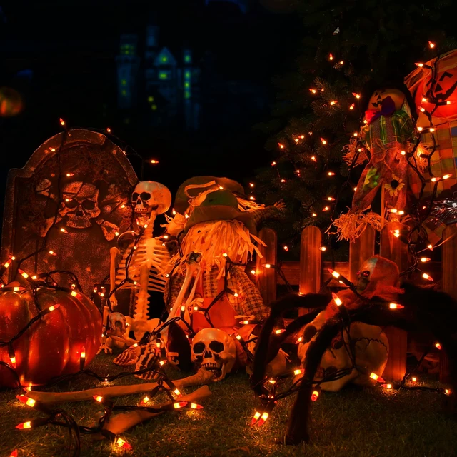 Alt view image 6 of 7 - Candy Corn Halloween Lights, 100 Count Orange & Yellow UL Certified Incandescent Mini String Lights, Black Wire, Indoor & Outdoor Lighting Decoration