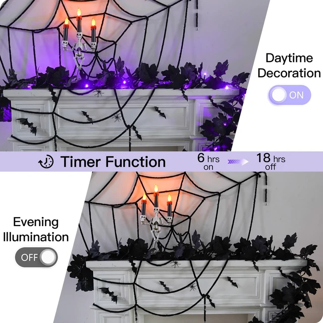 Alt view image 5 of 7 - Halloween Garland with Lights Black Maple Leaves Battery Operated | 20LED 6.5FT Halloween Lights Indoor, Halloween Decor for Yard, Porch, Table, Party, Indoor, Outdoor