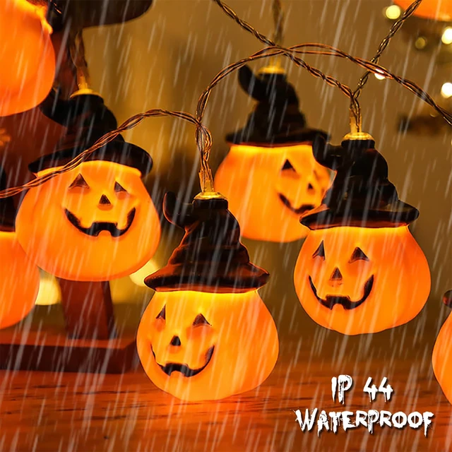 Alt view image 2 of 7 - Halloween Lights Pumpkin String Light 20 LED 16.4ft Battery Operated | 8 Modes Timer 3D Waterproof Orange Jack-O-Lantern with Witch Hat, Flickering Lights for Indoor Outdoor Party Decor