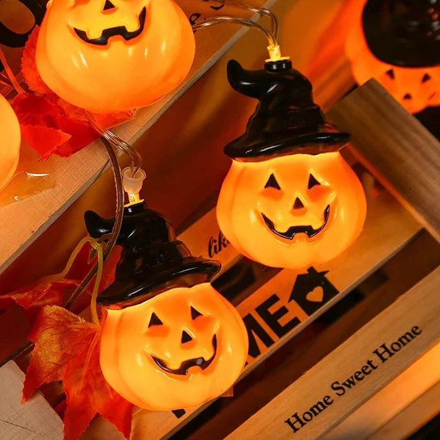 Alt view image 7 of 7 - Halloween Lights Pumpkin String Light 20 LED 16.4ft Battery Operated | 8 Modes Timer 3D Waterproof Orange Jack-O-Lantern with Witch Hat, Flickering Lights for Indoor Outdoor Party Decor