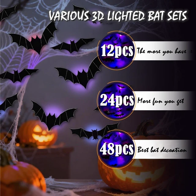 Alt view image 7 of 7 - 12 Pack Halloween Bats Halloween Decorations LED Bats Wall Decor Indoor | Light Up Flashing Modes, Damage Free Removel, 3D Bat Stickers, for Party Walls Windows Mirrors Garages Door