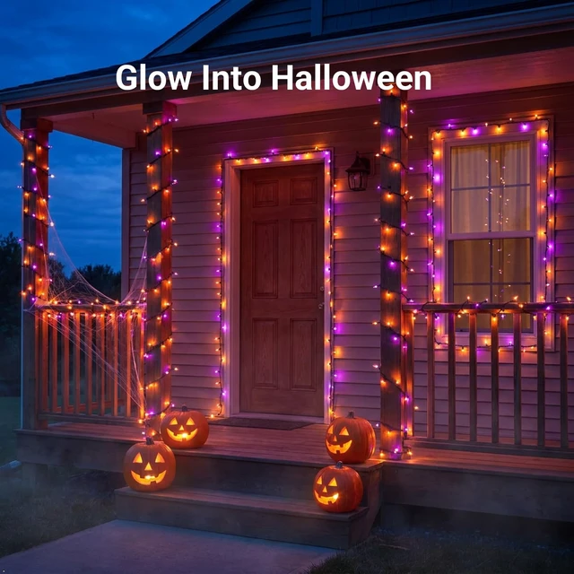 Alt view image 4 of 7 - Purple Orange Halloween String Lights Plug in, 100 Count 21ft Mini Incandescent Spooky Lights with Black Wire, UL-Listed Connectable for Halloween Decorations, Porches, Patios, Trees
