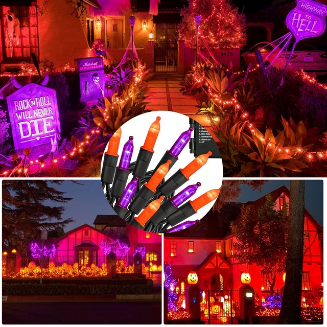 Alt view image 4 of 7 - Halloween Mini String Lights, 2 Pack Total 100 LED 32 FT Waterproof Battery Operated Fairy Lights with 8 Modes, Halloween Decorations for Indoor Outdoor Garden Party Decor (Purple & Orange)