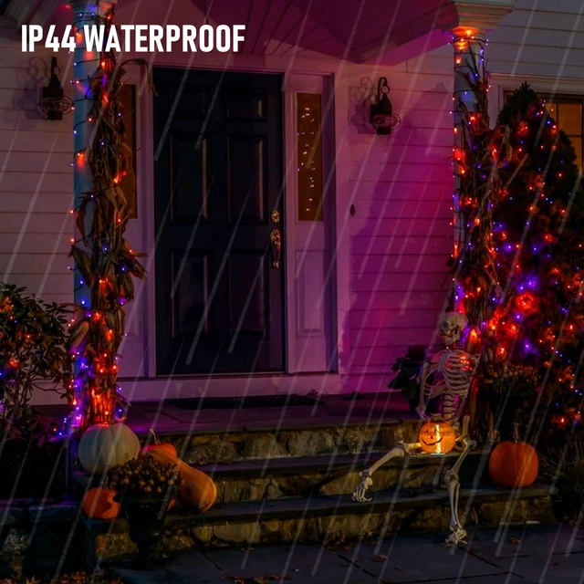Alt view image 5 of 7 - Halloween Mini String Lights, 2 Pack Total 100 LED 32 FT Waterproof Battery Operated Fairy Lights with 8 Modes, Halloween Decorations for Indoor Outdoor Garden Party Decor (Purple & Orange)