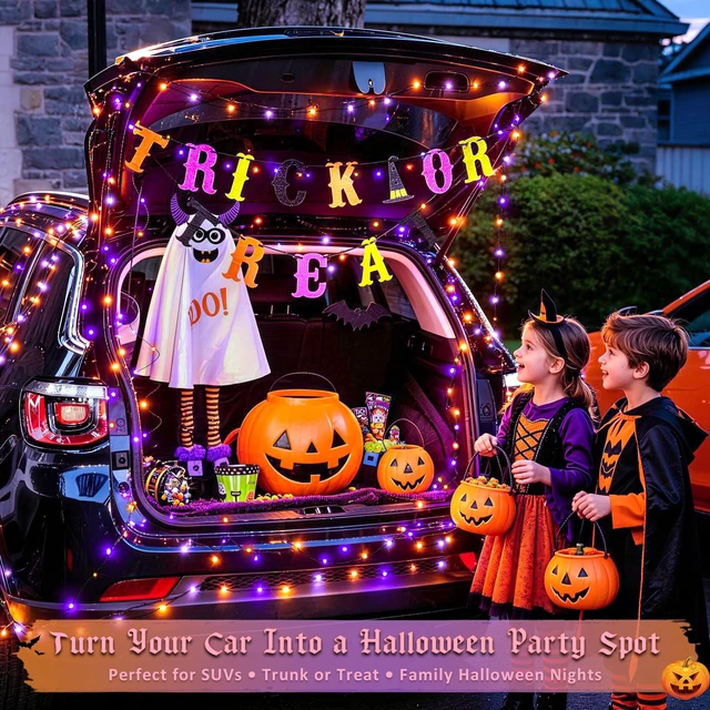 Alt view image 3 of 7 - 100 LED Orange and Purple Fairy Halloween Lights USB Powered | 8 Modes Timer Plug in Indoor Outdoor Remote Control for Fireplace Room Tree Car Roof Patio Party Halloween Decorations