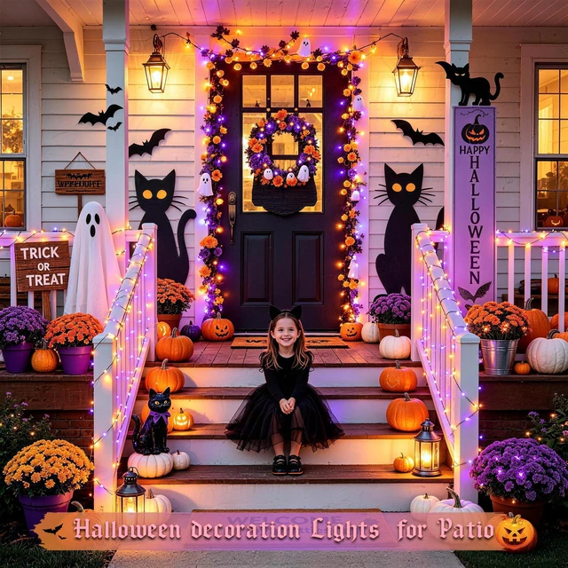 Alt view image 5 of 7 - 100 LED Orange and Purple Fairy Halloween Lights USB Powered | 8 Modes Timer Plug in Indoor Outdoor Remote Control for Fireplace Room Tree Car Roof Patio Party Halloween Decorations