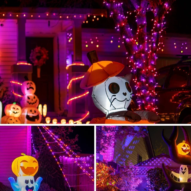 Alt view image 4 of 7 - Halloween Purple Orange String Lights Plug in, 21FT 100 Count Mini Incandescent Black Cord, Connectable Spooky Tree Lights for Mantle, Porch, Yard Decor
