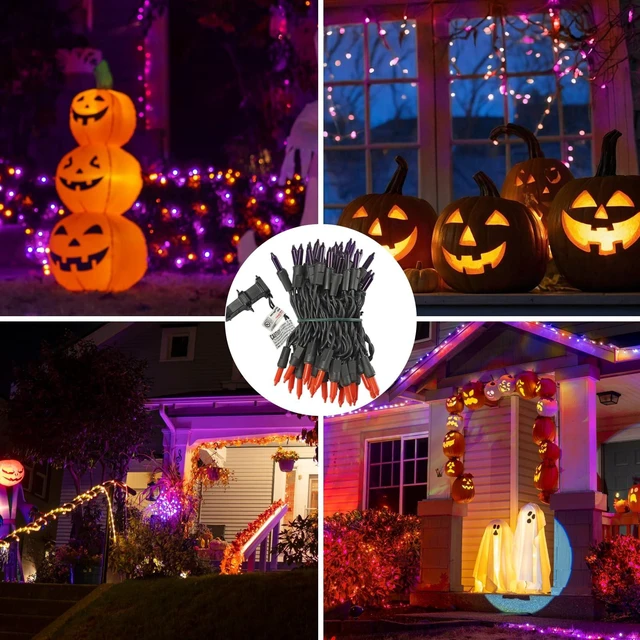 Alt view image 5 of 7 - Halloween Purple Orange String Lights Plug in, 21FT 100 Count Mini Incandescent Black Cord, Connectable Spooky Tree Lights for Mantle, Porch, Yard Decor
