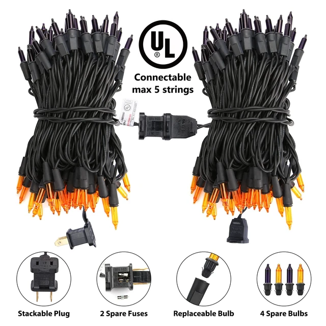 Alt view image 2 of 7 - Orange & Purple Halloween Lights, 25ft 100 Count Incandescent String Light | UL Certified Connectable Mini Bulbs String Lights for Outdoor, Indoor, Garden, Porch, Party, Home, Halloween Decor