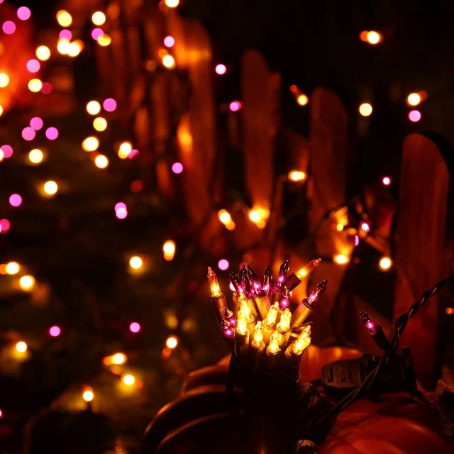 Alt view image 5 of 7 - Orange & Purple Halloween Lights, 25ft 100 Count Incandescent String Light | UL Certified Connectable Mini Bulbs String Lights for Outdoor, Indoor, Garden, Porch, Party, Home, Halloween Decor