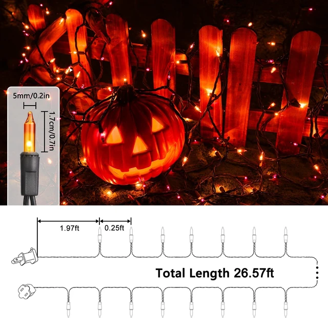Alt view image 7 of 7 - Orange & Purple Halloween Lights, 25ft 100 Count Incandescent String Light | UL Certified Connectable Mini Bulbs String Lights for Outdoor, Indoor, Garden, Porch, Party, Home, Halloween Decor