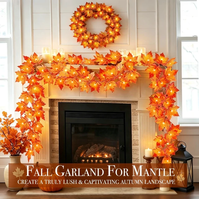 Alt view image 7 of 7 - Fall Decor 2 Pack Fall Garland with Lights Enlarged Maple Leaves 20Ft 40LED Halloween Fall Decorations for Home Battery Operated Waterproof Autumn String Lights Indoor Outdoor Thanksgiving Decorations