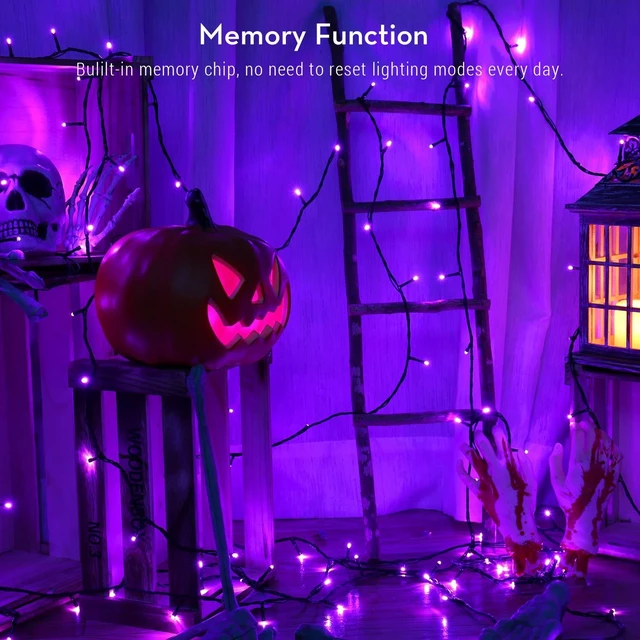 Alt view image 2 of 7 - Purple Halloween String Lights Connectable Plugin 78.74 ft 240 LED | 8 Modes Fairy Light with Timer; Memory Function; Indoor Outdoor Waterproof Green Wire for Christmas Tree Room Garden Decor