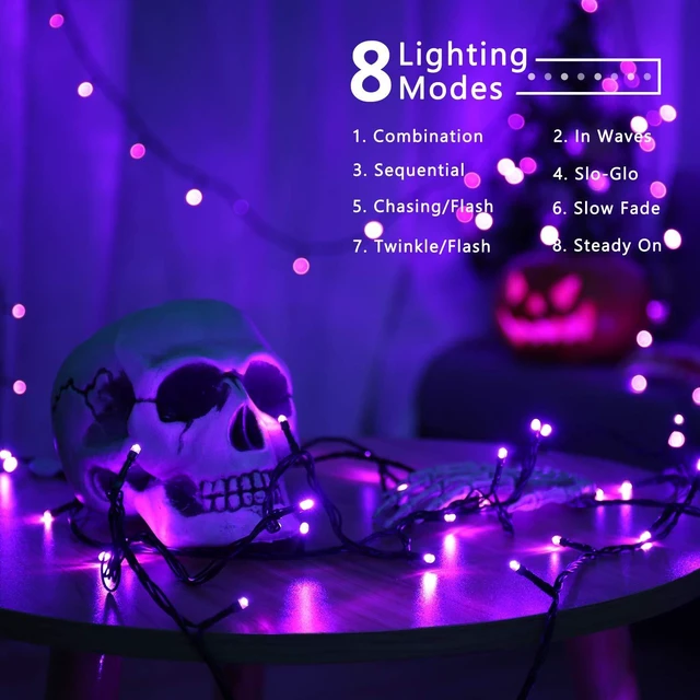 Alt view image 5 of 7 - Purple Halloween String Lights Connectable Plugin 78.74 ft 240 LED | 8 Modes Fairy Light with Timer; Memory Function; Indoor Outdoor Waterproof Green Wire for Christmas Tree Room Garden Decor