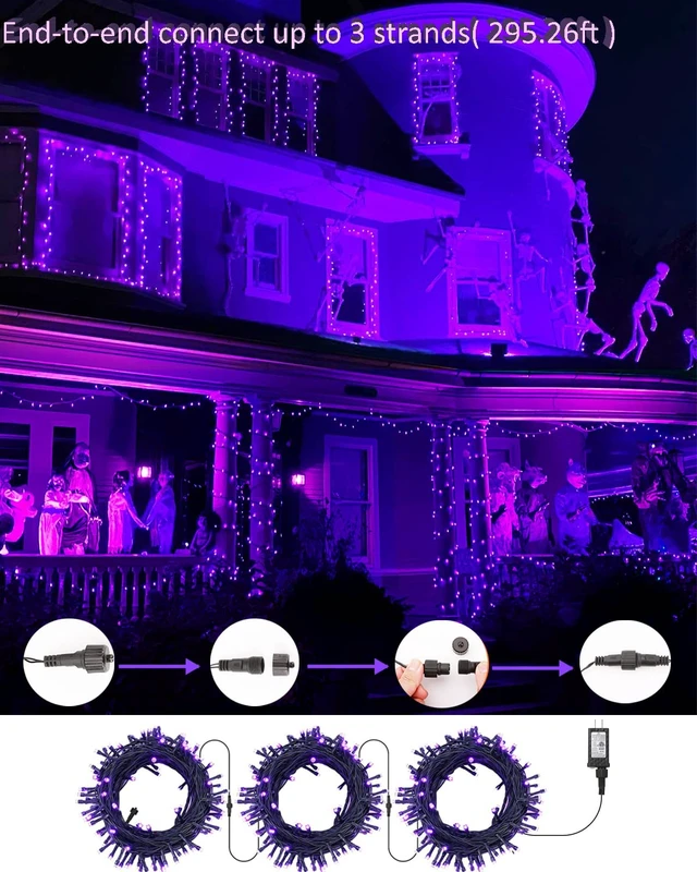 Alt view image 4 of 7 - Purple Halloween String Lights Connectable Plugin 78.74 ft 240 LED | 8 Modes Fairy Light with Timer; Memory Function; Indoor Outdoor Waterproof Green Wire for Christmas Tree Room Garden Decor